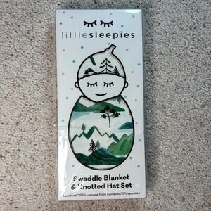 Little sleepies Mountain Mist Bamboo Swaddle and Hat set  New In Box